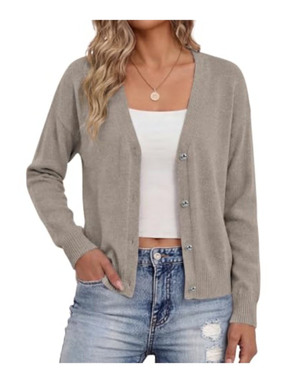 Relaxed Fit Midweight Button Front Cardigan Long Sleeve V-Neck Knit Sweater